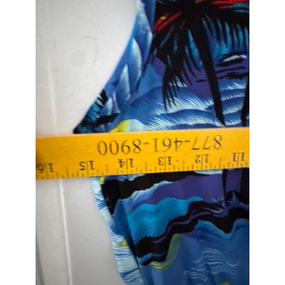 Palmwave Hawaii Womens Tropical Print Sundress S 100% Rayon V-Neck Blue & Yellow - Picture 3 of 5